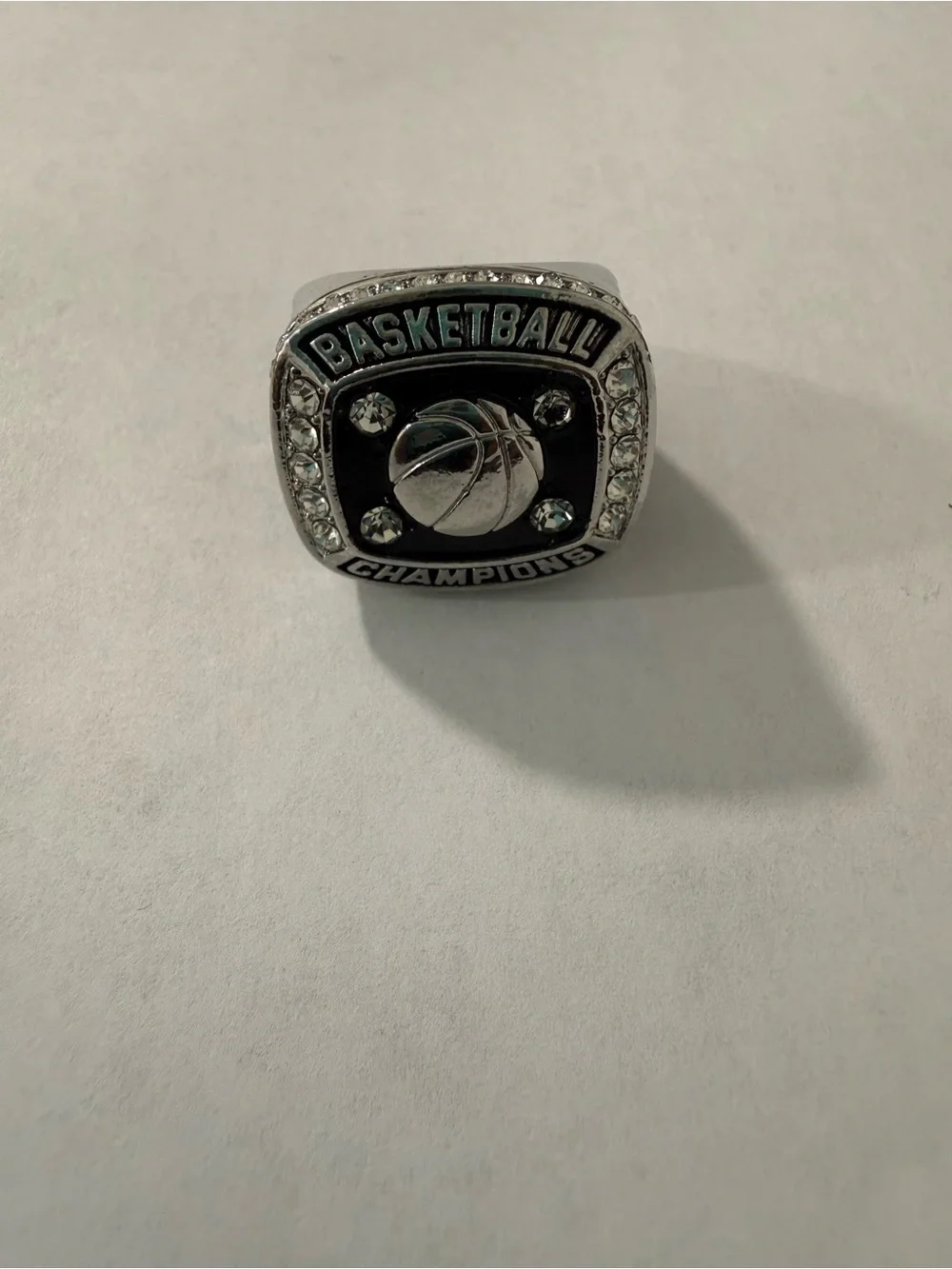 Men's Silver Basketball Championship Ring - Black Accent